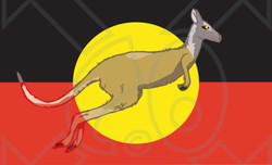 Clipart Kangaroo Leaping In Front Of An Australian Aboriginal Flag And Blending In With The Differnet Colors - Royalty Free Vector Illustration