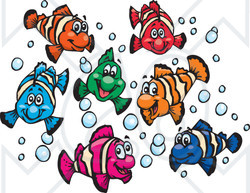 Clipart Happy Colorful Clownfish With Bubbles - Royalty Free Vector Illustration