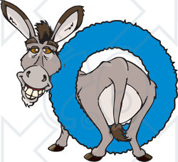 Clipart Happy Donkey In A Blue Ring - Royalty Free Vector Illustration