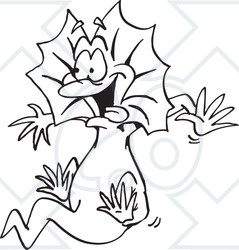 Clipart Black And White Aussie Frill Neck Lizard Jumping - Royalty Free Vector Illustration