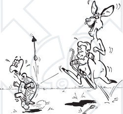 Clipart Black And White Aussie Kangaroo And Cupid Shooting A Turtle - Royalty Free Illustration