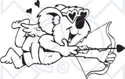 Clipart Black And White Aussie Koala Cupid - Royalty Free Illustration