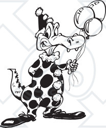 Clipart Black And White Aussie Crocodile Party Crocodile Clown - Royalty Free Vector Illustration