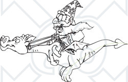 Clipart Black And White Wizard On A Flying Dragon - Royalty Free Illustration