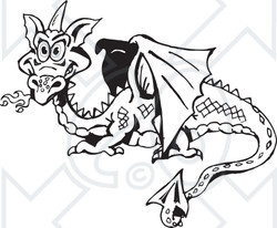Clipart Black And White Fire Breathing Dragon - Royalty Free Illustration