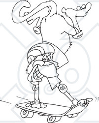 Clipart Black And White Skateboarding Monkey - Royalty Free Vector Illustration