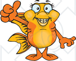 Clipart of a Happy Fancy Goldfish Giving a Thumb up - Royalty Free Vector Illustration