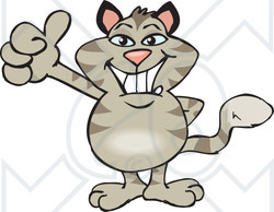 Clipart of a Happy Striped Tabby Cat Giving a Thumb up - Royalty Free Vector Illustration