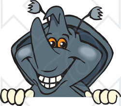 Clipart of a Happy Rhino Beetle Peeking over a Sign - Royalty Free Vector Illustration
