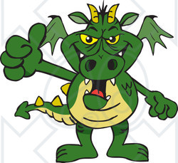 Clipart of a Green Dragon Giving a Thumb up - Royalty Free Vector Illustration