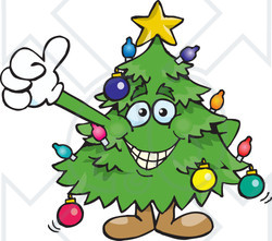 Clipart of a Happy Christmas Tree Giving a Thumb up - Royalty Free Vector Illustration