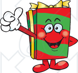 Clipart of a Happy Christmas Gift Character Giving a Thumb up - Royalty Free Vector Illustration