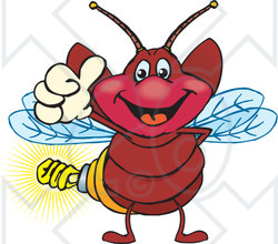 Clipart of a Happy Firefly with a Light Bulb Butt, Giving a Thumb up - Royalty Free Vector Illustration