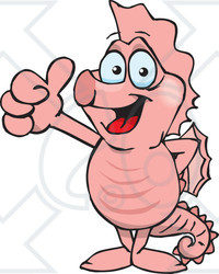 Clipart of a Happy Pink Seahorse Giving a Thumb up - Royalty Free Vector Illustration
