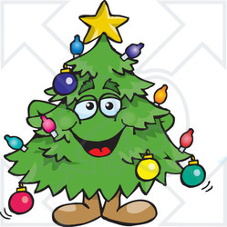 Clipart of a Happy Christmas Tree Standing - Royalty Free Vector ...