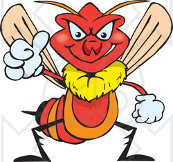 Clipart of a Grinning Wasp Holding a Thumb up - Royalty Free Vector Illustration