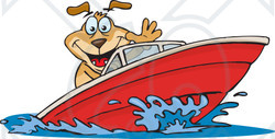 Clipart of a Sparkey Dog Driving a Speed Boat - Royalty Free Vector Illustration