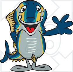 Clipart of a Happy Tuna Fish Waving - Royalty Free Vector Illustration