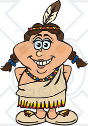 Clipart of a Happy Native American Indian Woman - Royalty Free Vector Illustration