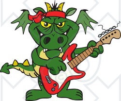 Clipart of a Green Dragon Playing an Electric Guitar - Royalty Free Vector Illustration