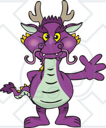 Clipart of a Purple Dragon Standing and Waving - Royalty Free Vector Illustration
