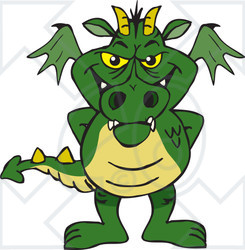 Clipart of a Green Dragon Standing - Royalty Free Vector Illustration