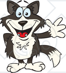 Clipart of a Friendly Waving Border Collie - Royalty Free Vector Illustration