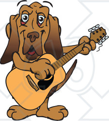 Clipart of a Happy Bloodhound Dog Playing an Acoustic Guitar - Royalty Free Vector Illustration