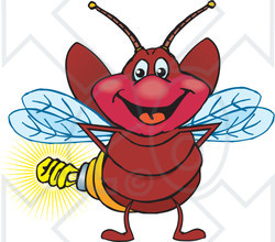 Clipart of a Happy Firefly with a Light Bulb Butt - Royalty Free Vector Illustration