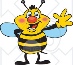 Clipart of a Friendly Waving Bee - Royalty Free Vector Illustration
