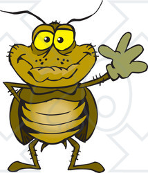 Clipart of a Friendly Waving Cockroach - Royalty Free Vector Illustration