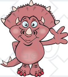 Clipart of a Happy Pink Triceratops Dinosaur Waving - Royalty Free Vector Illustration