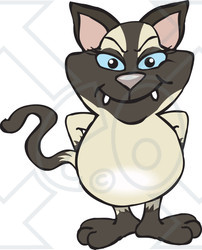 Clipart of a Happy Siamese Cat Standing - Royalty Free Vector Illustration