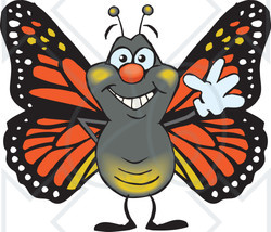 Clipart of a Friendly Waving Monarch Butterfly - Royalty Free Vector Illustration