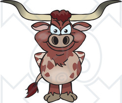 Clipart of a Happy Longhorn Bull Standing - Royalty Free Vector Illustration