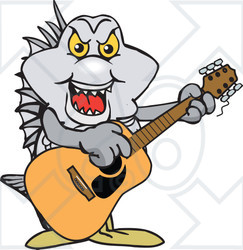 Clipart of a Bream Fish Playing an Acoustic Guitar - Royalty Free Vector Illustration