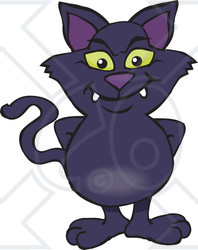 Clipart of a Happy Black Cat Standing - Royalty Free Vector Illustration