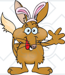 Clipart of a Friendly Waving Bilby Wearing Easter Bunny Ears - Royalty Free Vector Illustration