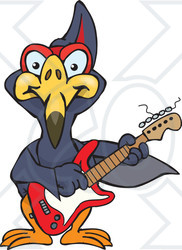Clipart of a Cartoon Happy Terradactyl Playing an Electric Guitar - Royalty Free Vector Illustration