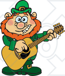 Clipart of a Cartoon Happy St Patricks Day Leprechaun Playing an Acoustic Guitar - Royalty Free Vector Illustration