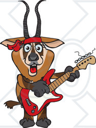Clipart of a Cartoon Happy Gazelle Playing an Electric Guitar - Royalty Free Vector Illustration