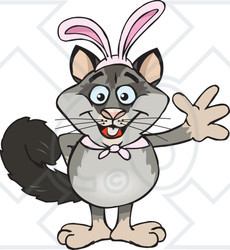 Clipart of a Cartoon Happy Possum Wearing Bunny Ears and Waving - Royalty Free Vector Illustration