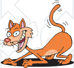 Clipart Illustration of a Devilish Orange Cat Scratching The Ground, With A Shadow