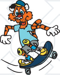 Clipart Illustration of a Skateboarding Tiger In Clothes And Knee Pads