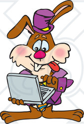 Clipart Illustration of a Bunny Rabbit Standing And Using A Laptop Computer