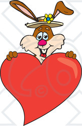 Clipart Illustration of a Bunny Rabbit Holding Up A Big Red Love Heart