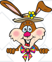 Clipart Illustration of a Bunny Rabbit In A Hat And Tie, Looking Over A Surface