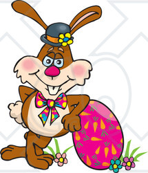 Clipart Illustration of a Bunny Rabbit Resting Against A Carrot Patterned Easter Eggs