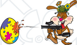 Clipart Illustration of a Bunny Rabbit Having A Blast While Decorating An Easter Egg With A Paintball Gun