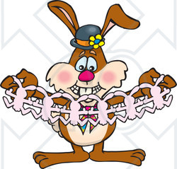 Clipart Illustration of a Bunny Rabbit Holding Open A Strand Of Paper Dolls